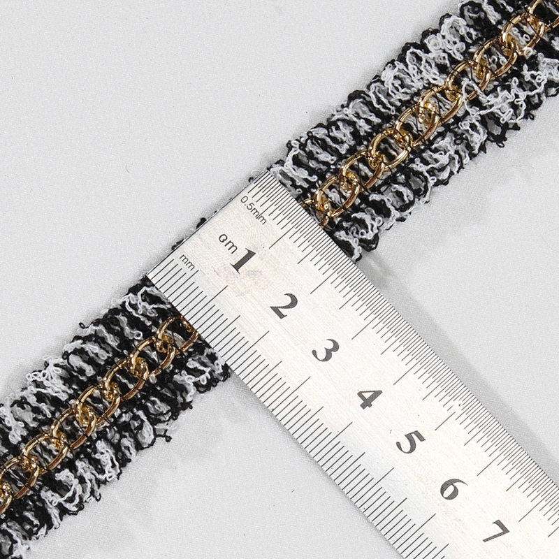 Cheap price wholesale polyester fringe tape trim with Copper chain