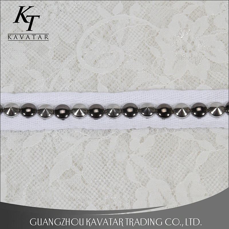 Classical style polyester design lace trim with Copper rivet for clothes