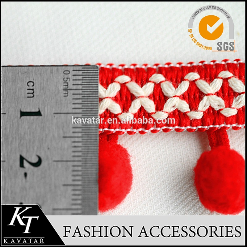 High quality indian white and red pom pom trim for dress T-shirt skirts decoration on sale