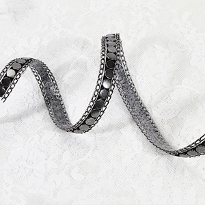 Kavatar Hot Fix Stud border Copper chain Lace Trim For Garment Accessories