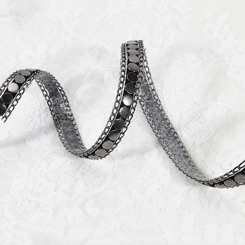Kavatar Hot Fix Stud border Copper chain Lace Trim For Garment Accessories