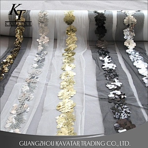 Beautiful Shape Sequin Sew On Black Mesh Flower Ribbon Trim For Decorative Dress