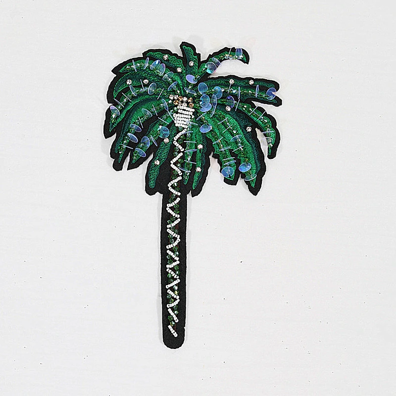 Craft Coconut Tree Beading Rhinestone Motif Sew on Patches Applique Sewing Supplies for Clothes
