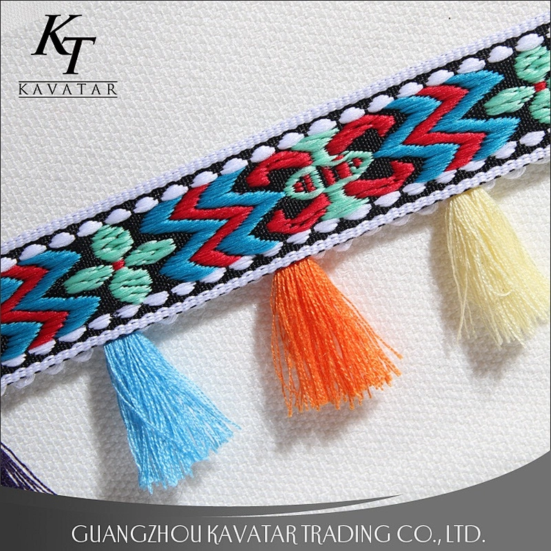 Ethnic style polyester tassel for clothing curtain home textile bags
