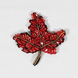 Red maple leaf design beading sequin patches for decorative garment bag