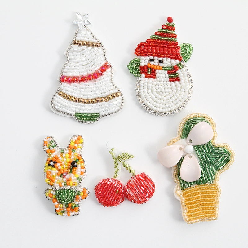 Christmas Cherry Flower Decorative Sew on Rhinestone Beaded Patches Wholesale patches for clothing