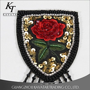 Craft Rose Badge Sequins Beaded Crystal Beading Fringe Tassel Shoulder Patches Applique Clothes Decorated Supplies