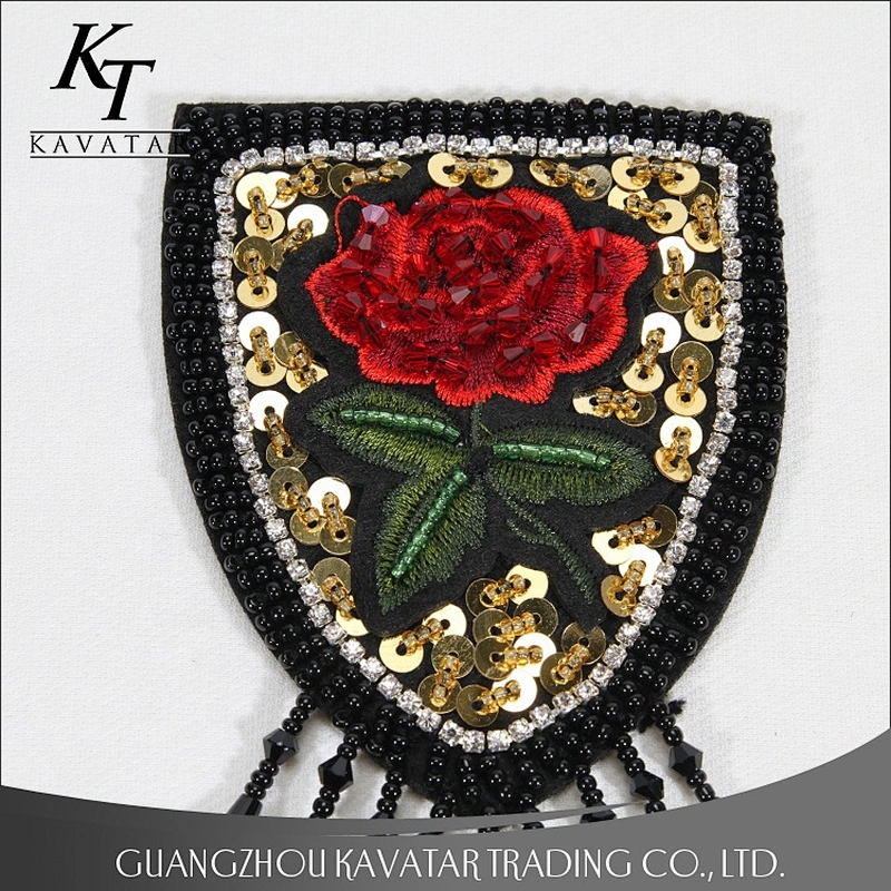 Craft Rose Badge Sequins Beaded Crystal Beading Fringe Tassel Shoulder Patches Applique Clothes Decorated Supplies