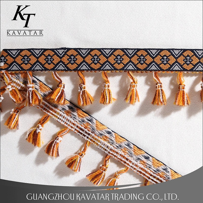 Fashion Design Golden Yellow Tassel Fringe Lace Trimming