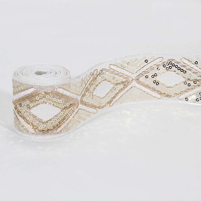 Handmade Gold Embroidery Cross Sequin Beaded Mesh Tape