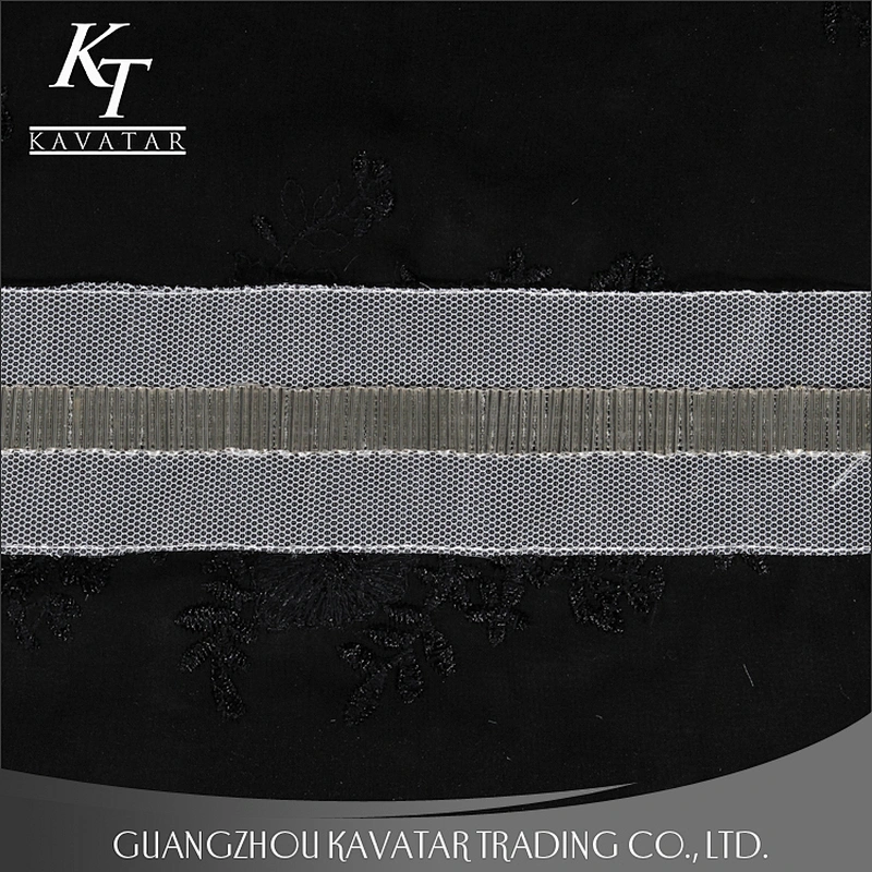 New strip shape beaded embroidery mesh lace trim decorative for bride wedding