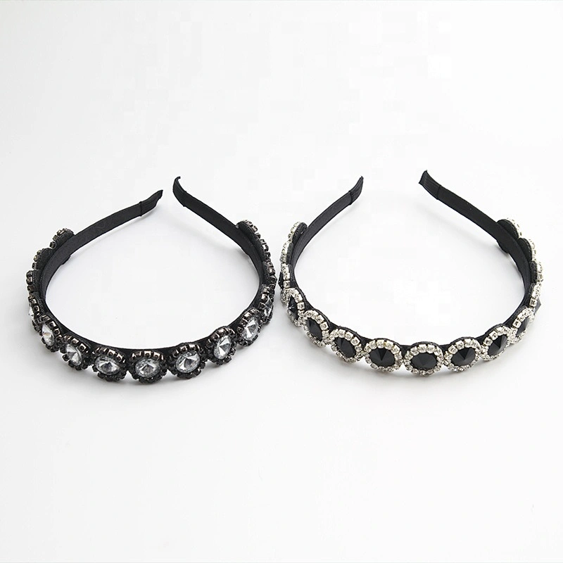 Wholesale Bead headband for women Crown Rhinestone Beaded Hairbands Korean headband Polyester headbands with buttons
