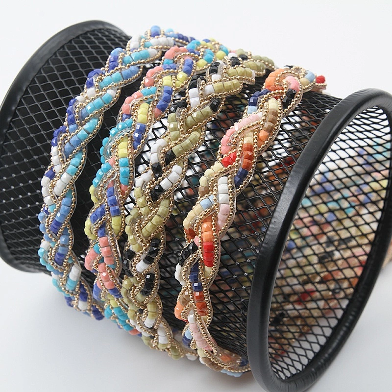 Kavatar new colorful  plait iron on rhinestone Trims for women clothing