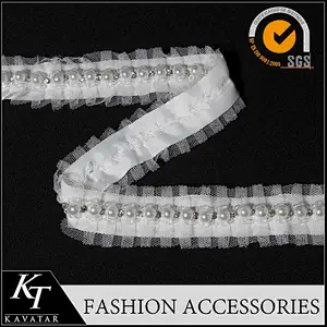 Beautiful bride wedding dress decoration pearl beaded lace trim