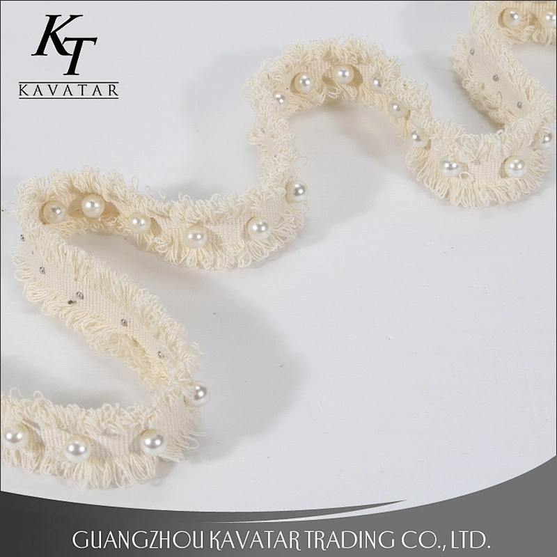 Good quantity beaded rivet on polyester lace tape for dress