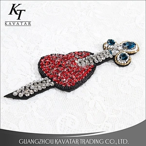 Rhinestone Love heart Beaded Patch for Clothing Sewing on Beading Applique Clothes Shoes Bags Decoration