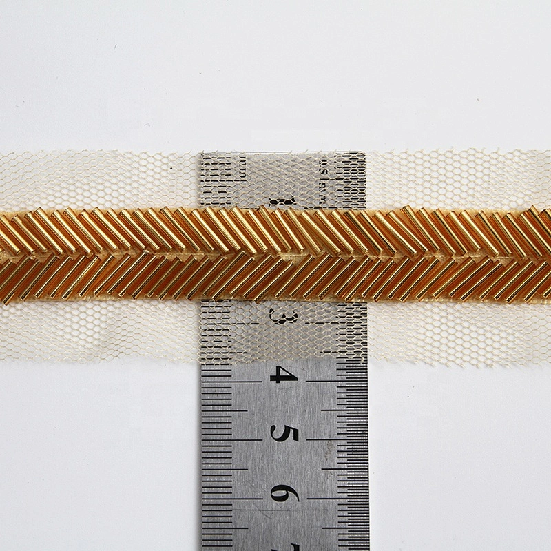Gold and crystal white handmade sewing bead ribbon trimmings for garment