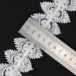 Free Samples Flower Embroidery Trim Lace With Pearls