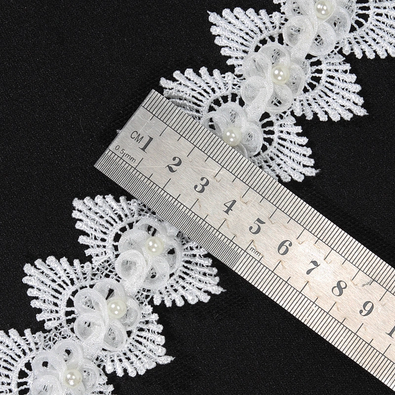 Free Samples Flower Embroidery Trim Lace With Pearls