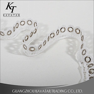 Special eyelet trim, made of eyelet and alloy/used for garment decoration