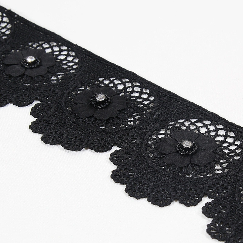Good quality black eyelet lace flower trim manufacturer