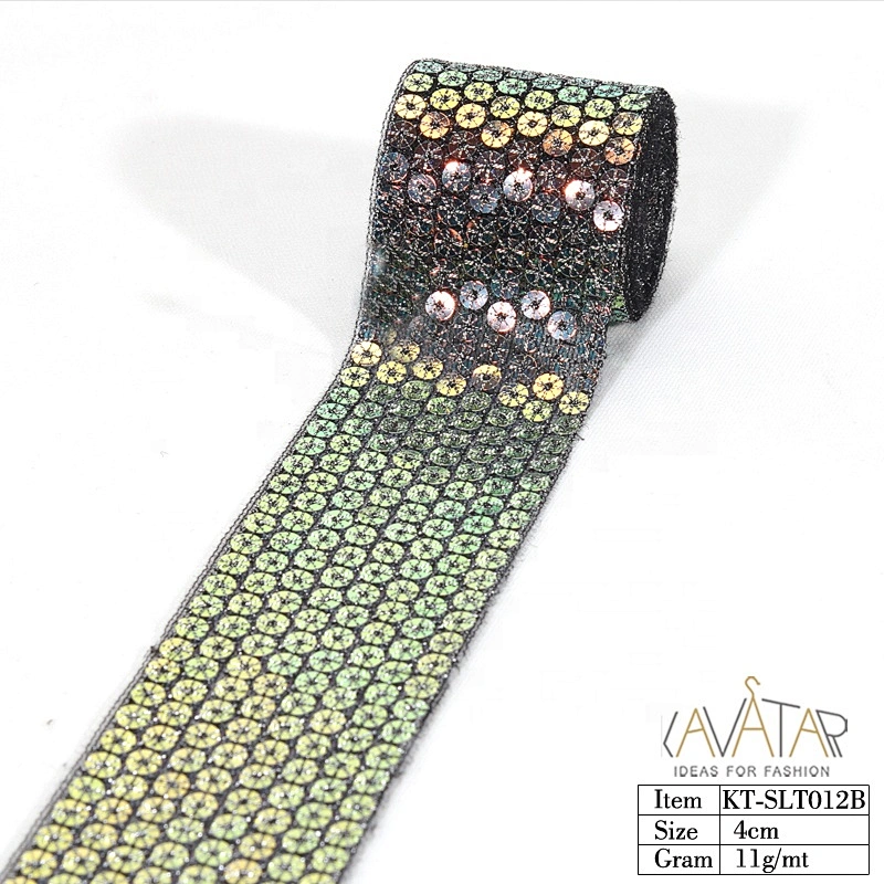 Kavatar Custom Sequin Gold Bule Pink Red Muti-color Beaded Trim Tape By Yard for Garments Accessoires