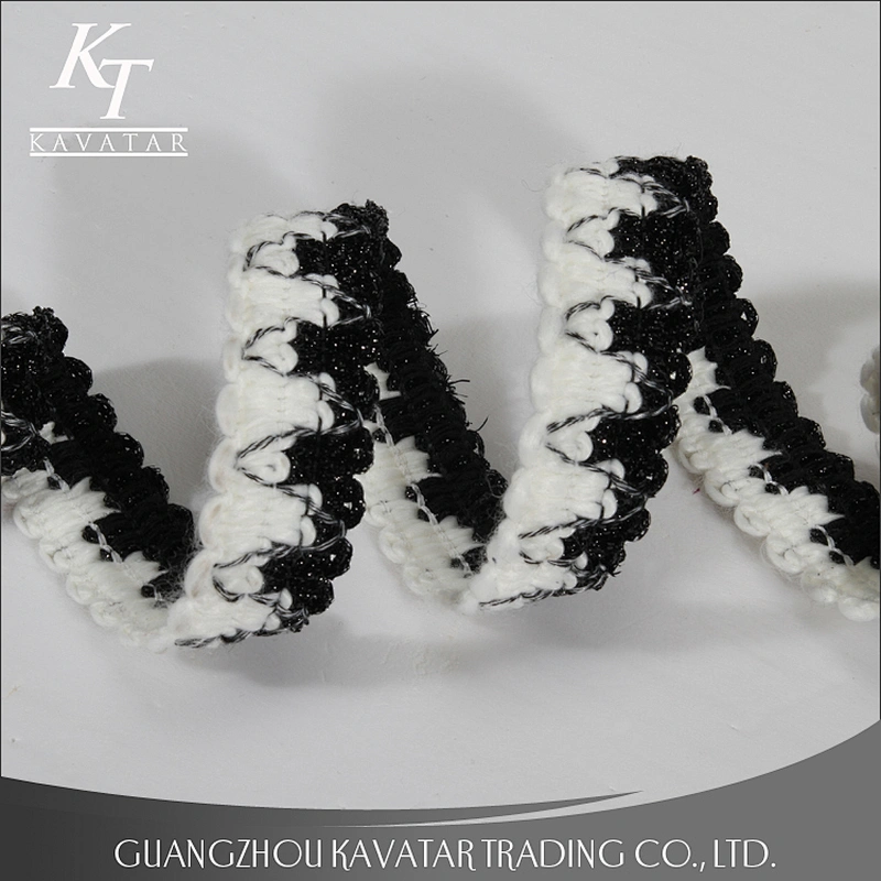 New fashion black alternating with white 100% polyester decoration tape for garment