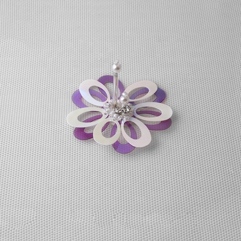 Kavatar Simply Sequin Rhinestone Beaded Applique Flower Patch