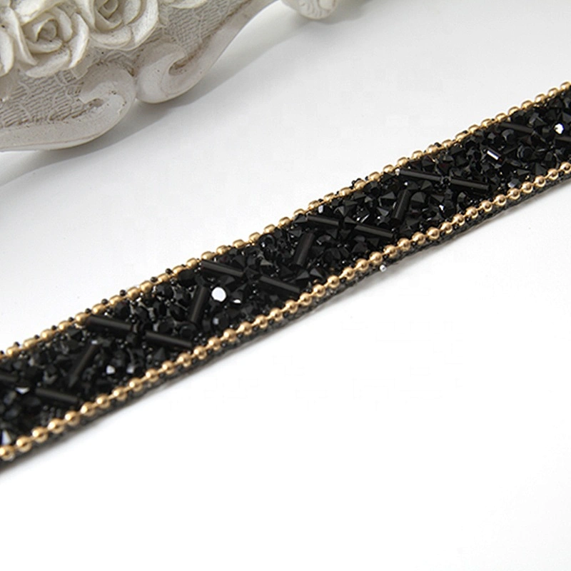 Kavatar Hotfix trimming rhinestone hotfix banding black tube rhinestone gold chain transfer tape iron trimming