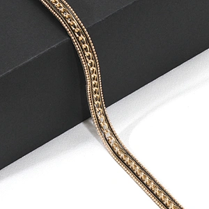 Stylish Black Hot Fix Transfer Trim with Golden Accessories Chain Beads