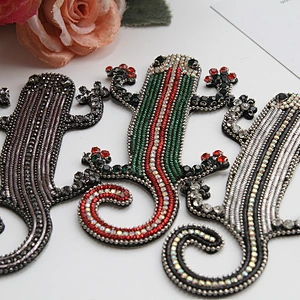 Wholesale lizard rhinestone Patch Animal beaded handmade Beaded Patches clothing patch