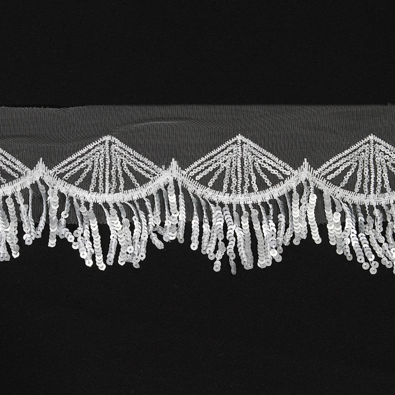 Custom Decorative Floral Sequin Embroidery Beaded Fringe Lace Border
