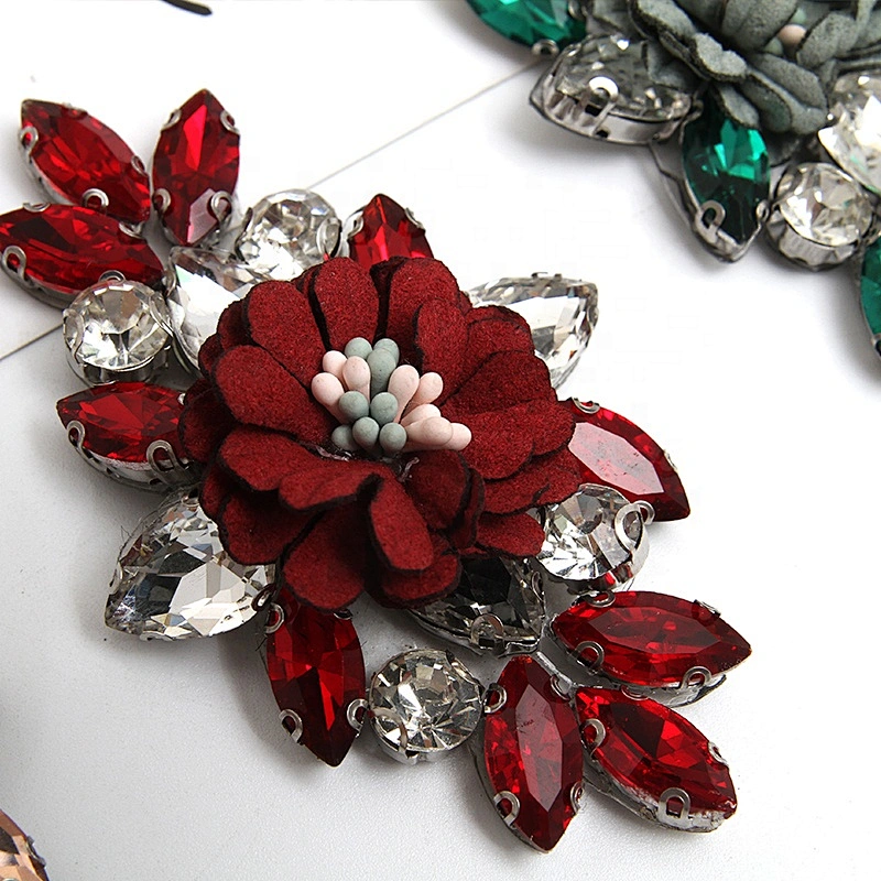 Christmas Cherry Flower Decorative Sew on Rhinestone Beaded Patches Wholesale patches for clothing