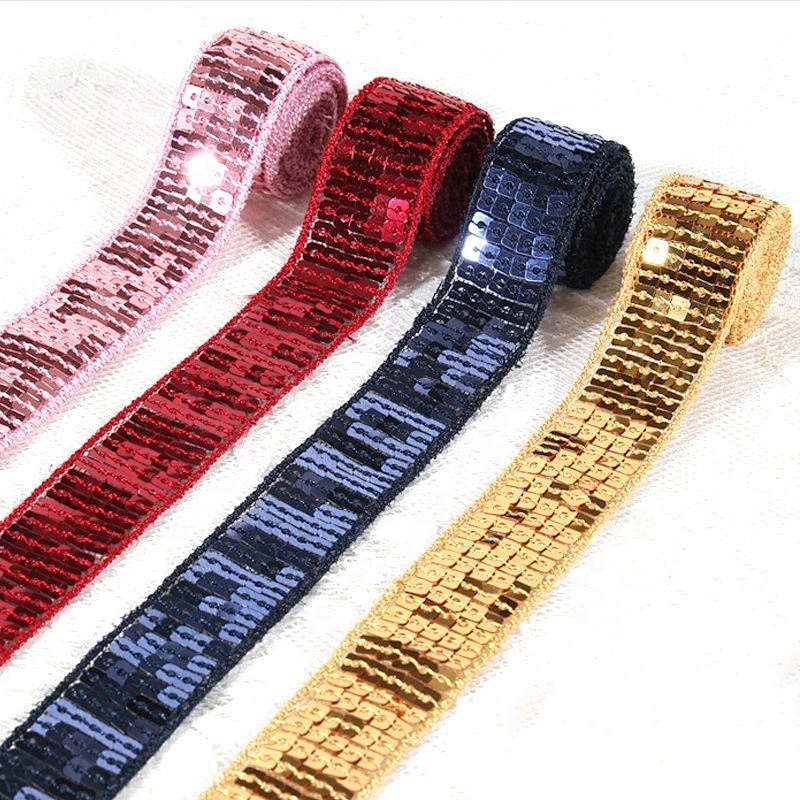Kavatar Custom Sequin Gold Bule Pink Red Muti-color Beaded Trim Tape By Yard for Garments Accessoires