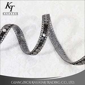 Kavatar Hot Fix Stud border Copper chain Lace Trim For Garment Accessories