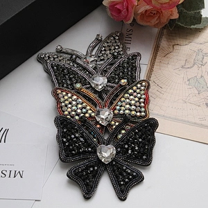 New arrival butterfly handmade Beaded Patches for women clothing 3d rhinestones patches iron on patches custom