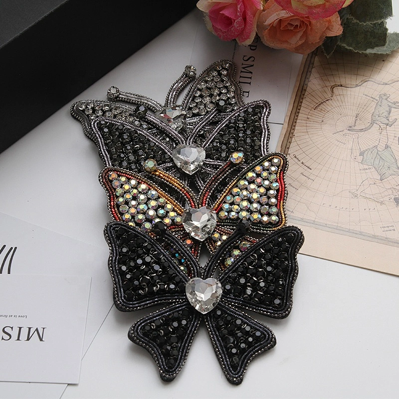 New arrival butterfly handmade Beaded Patches for women clothing 3d rhinestones patches iron on patches custom