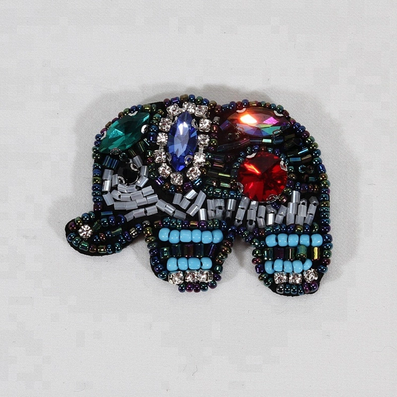 Garment patches applique elephant design rhinestone beaded patches