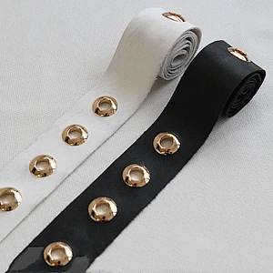 High quality 3.5cm width leather gold eyelet trims for garment wholesale
