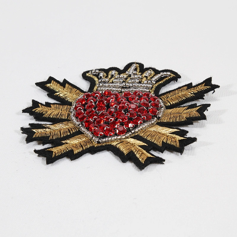 Beaded Crystal Red Diamond Heart Crown Patches