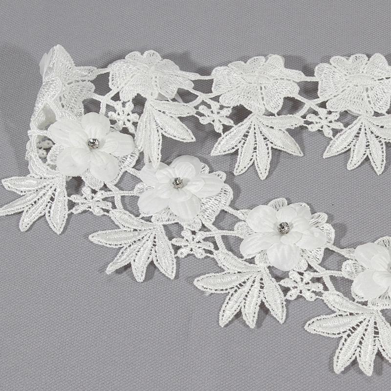Fast delivery flower lace embroidery water soluble lace trim for bridal dress