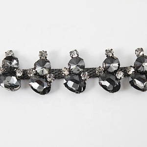 Kavatar beaded trim fringe  rhinestone beaded glass trim hotfix banding