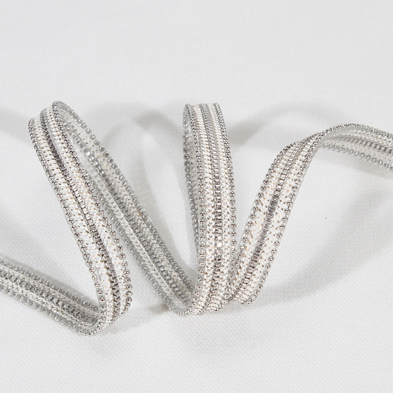 White Accessories Beads Bordered Iron on Rhinestone Trimming with Clean Crystal Chain