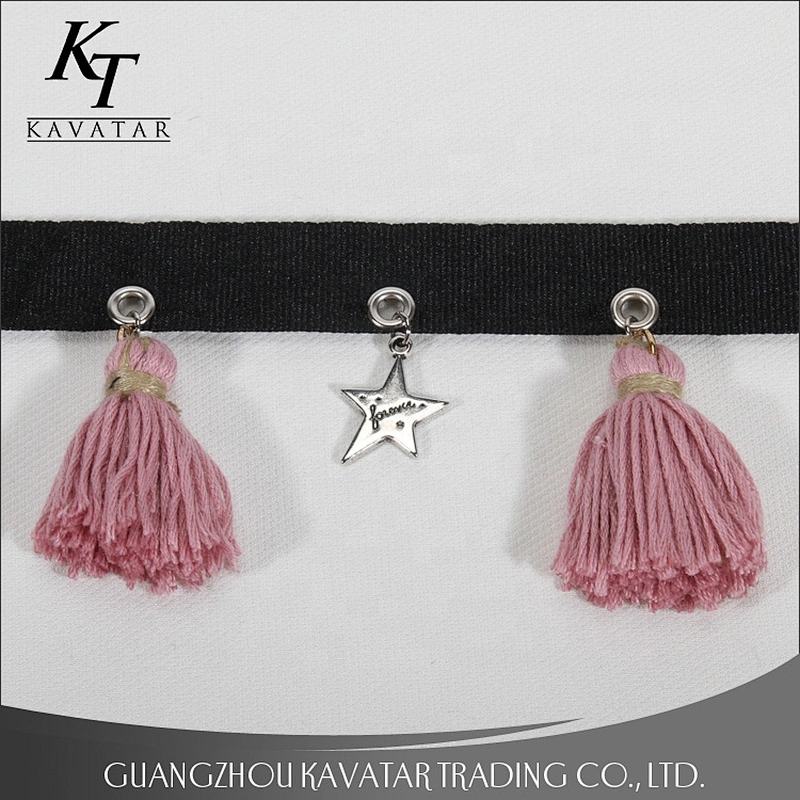 High Quality 6.5cm Width Pink Tassel Fringe Trim With Eyelet Accessories Star Trim