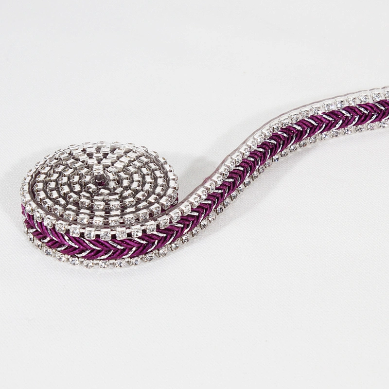 1cm Beautiful Multicolor Rhinestone Edged Hotfix Transfer Bullion Herringbone Webbing Tape