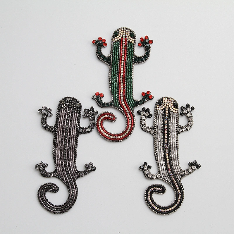 Wholesale lizard rhinestone Patch Animal beaded handmade Beaded Patches clothing patch