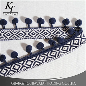 Kavatar Custom Design Wholesale Black Large 4.5cm Mini pompom Ball Lace Fring Trim For Garment