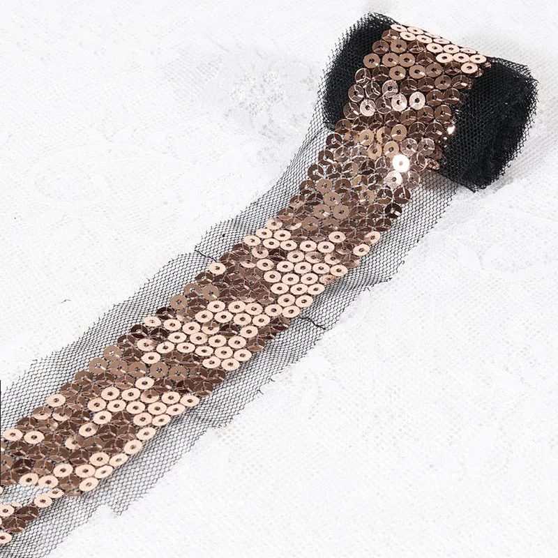 Fashion Handmade Round Sequins Mesh Lace Trim Decorative For Clothing