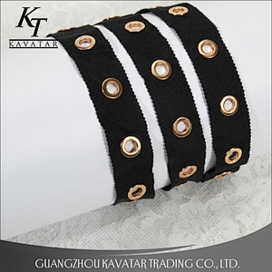 Wholesale gold eyelet stud grosgrain ribbon trim for garment and bags use