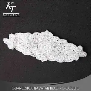 A lot of pearls and crystal sew on voile fabric for wedding dress accessories